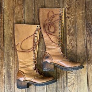 Vintage 1970s women’s Bort Carleton Brown Leather tall Lace-Up campus Boots